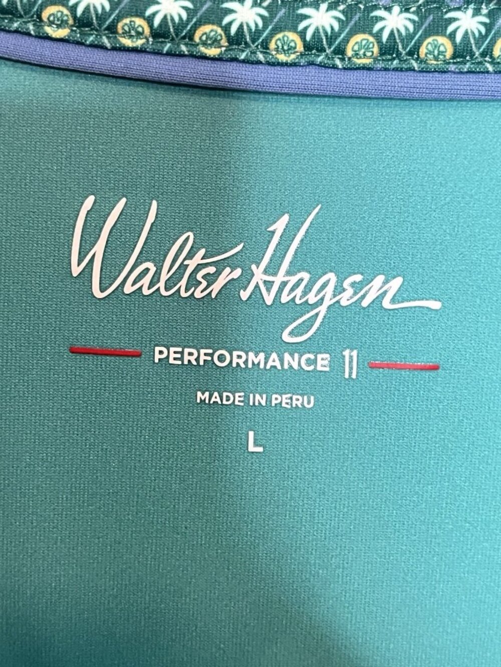 Walter Hagen Performance 11 Golf Polo Shirt Mens L Green Palm Tree Print Stretch - Picture 3 of 5